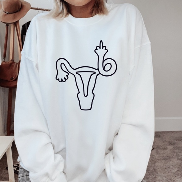 Middle Finger Uterus Graphic Sweatshirt Womens Rights - Picture 1 of 4